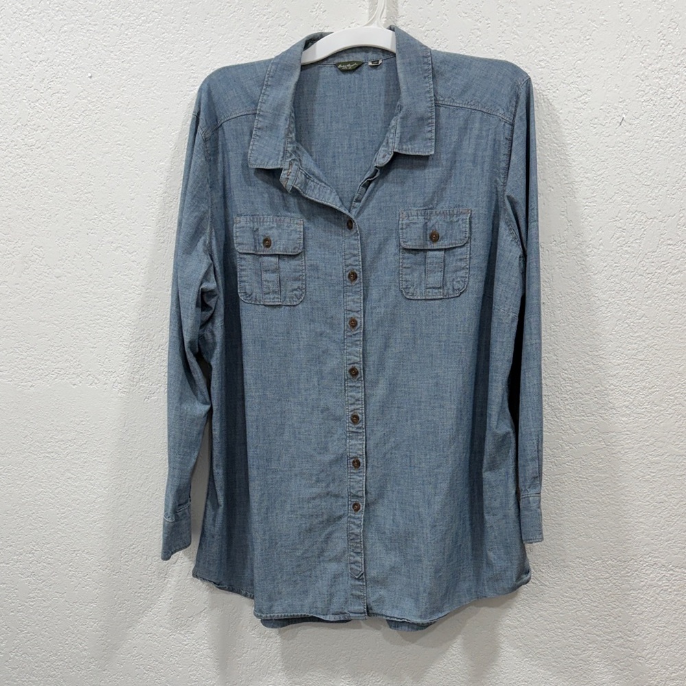 Eddie Bauer Classic 100% Cotton Button-Up Denim Shirt